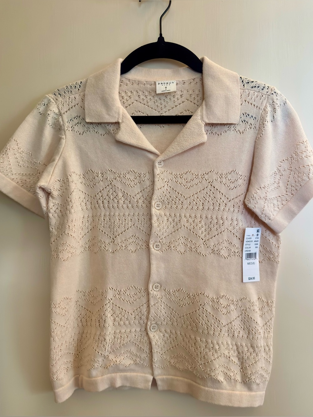 *NWT* PacSun / Open-Knit Camp Collar Shirt / Cream / 8 (M)